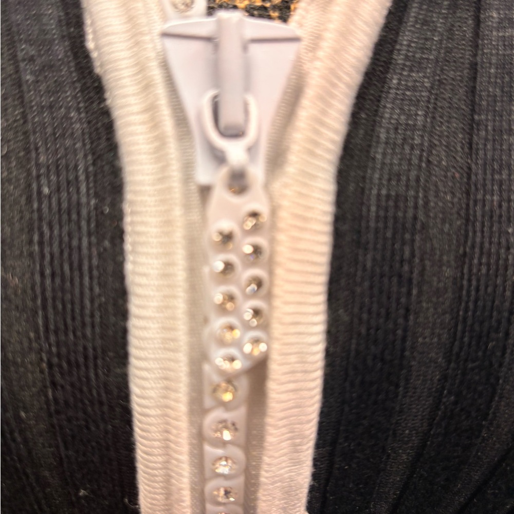 Belldini Women’s Rhinestone Ribbed Zippered Cardigan Sweater - Picture 4 of 7